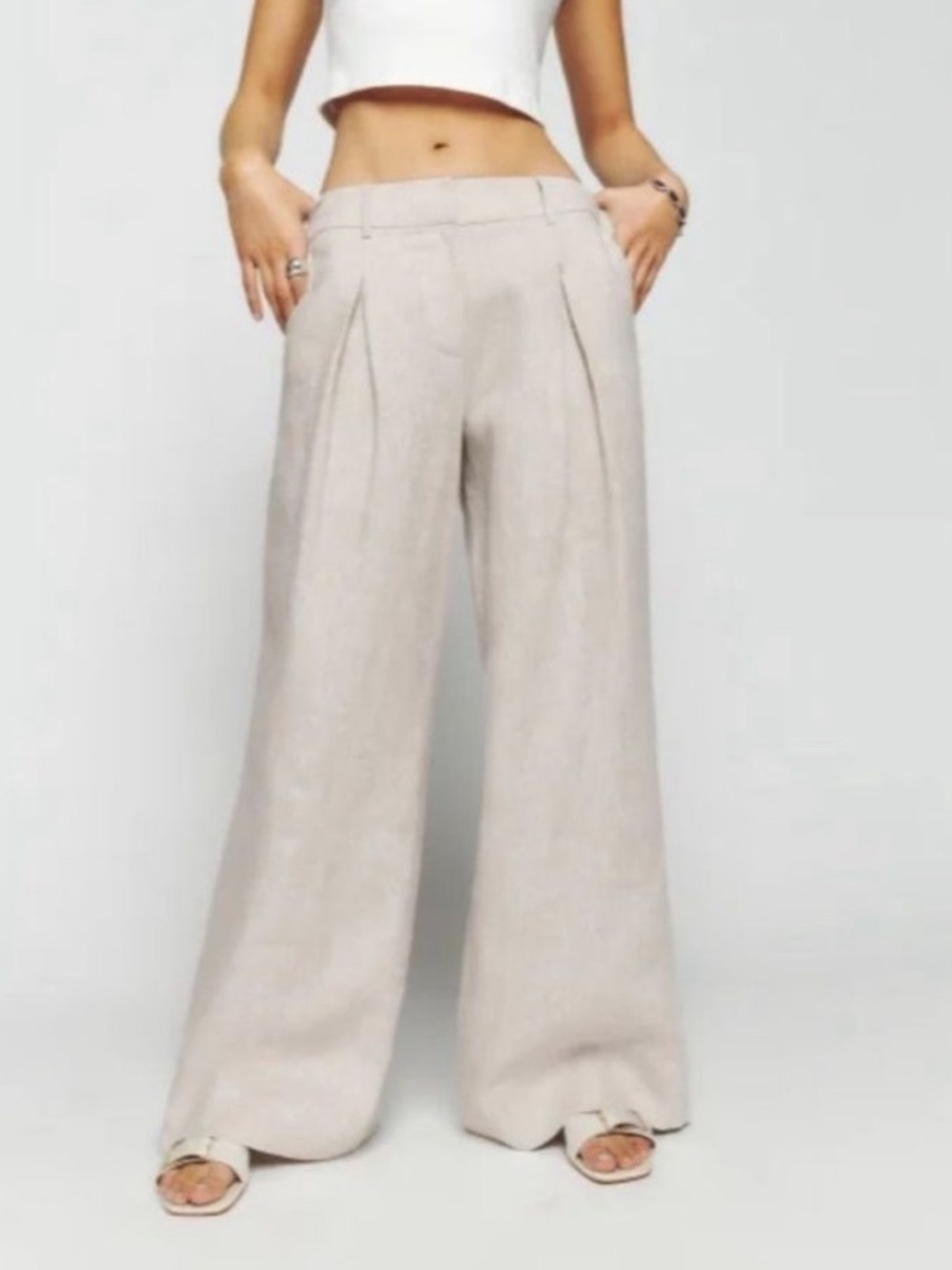 Reformation Asher Linen Wide Leg Pants Oatmeal Size 12 Petite